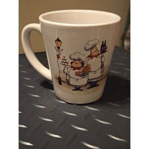 Trisa French Chef Ceramic Coffee Mug White Bistro Kitchen Decor Wine Bread Tea